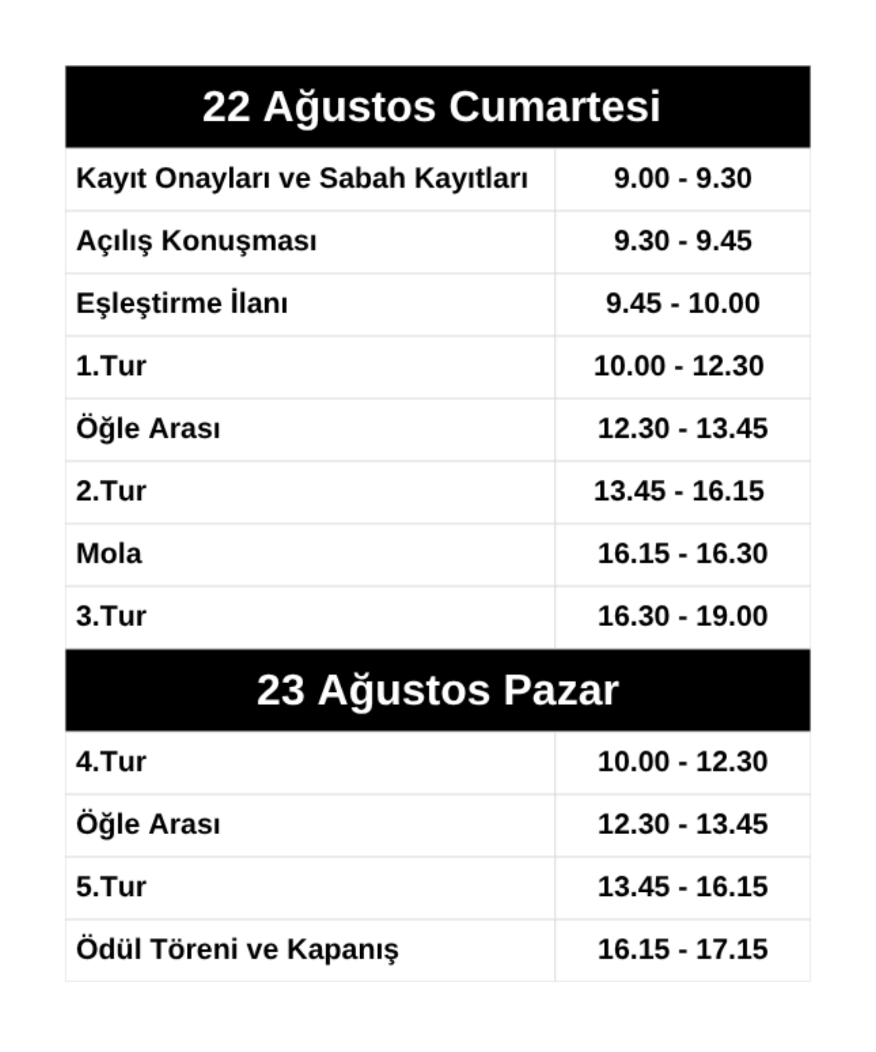 Turnuva takvimi duyurulacaktır