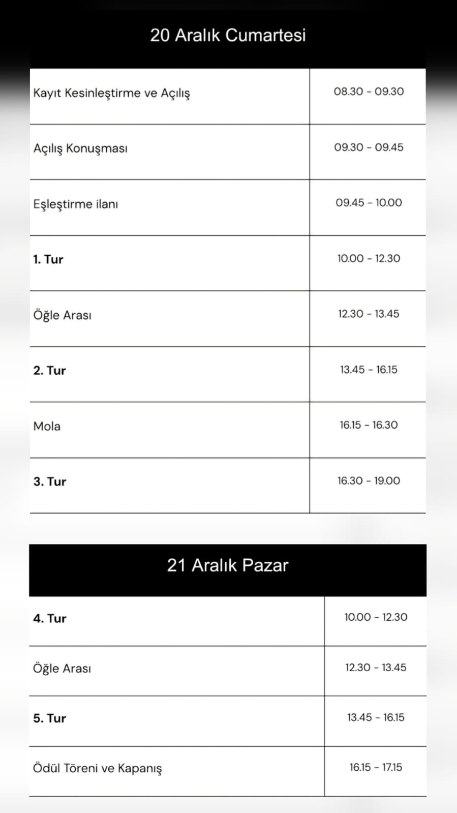 Turnuva takvimi duyurulacaktır